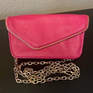 Hot Pink Purse with Gold Zipper Accent and Chain Strap